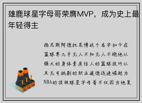 雄鹿球星字母哥荣膺MVP，成为史上最年轻得主