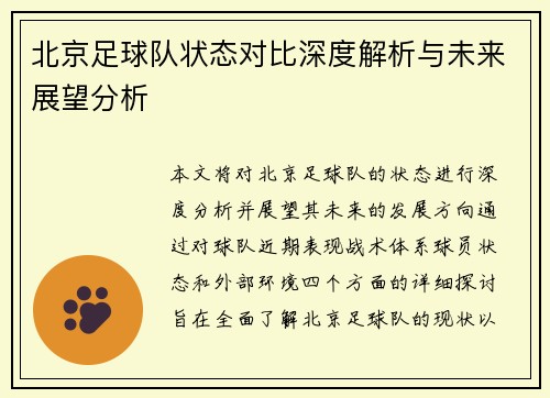 北京足球队状态对比深度解析与未来展望分析