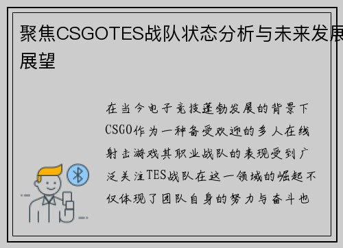 聚焦CSGOTES战队状态分析与未来发展展望